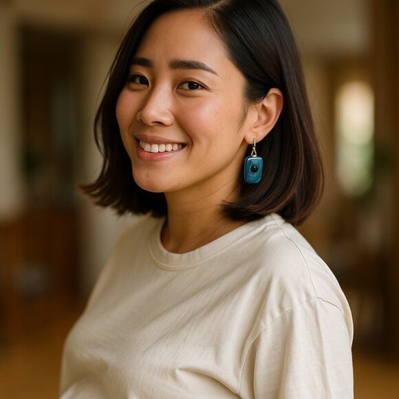 Earrings Turquoise Aqua Blue Bead Drop Silver Tone French Wire Pierced NWOT - Picture 1 of 4